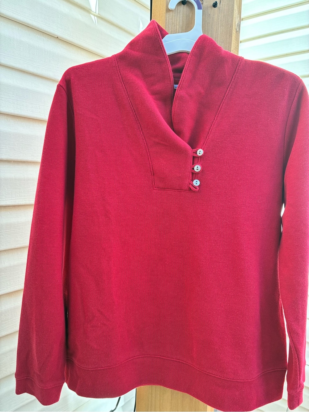 Croft & Battow-Red Shawl-Collar Women’s Sweater -Classic Button Pullover Sweater